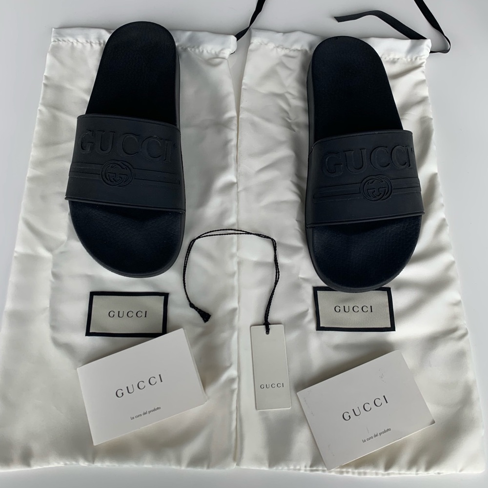 Pursuit Gucci Logo Rubber Slide Sandals